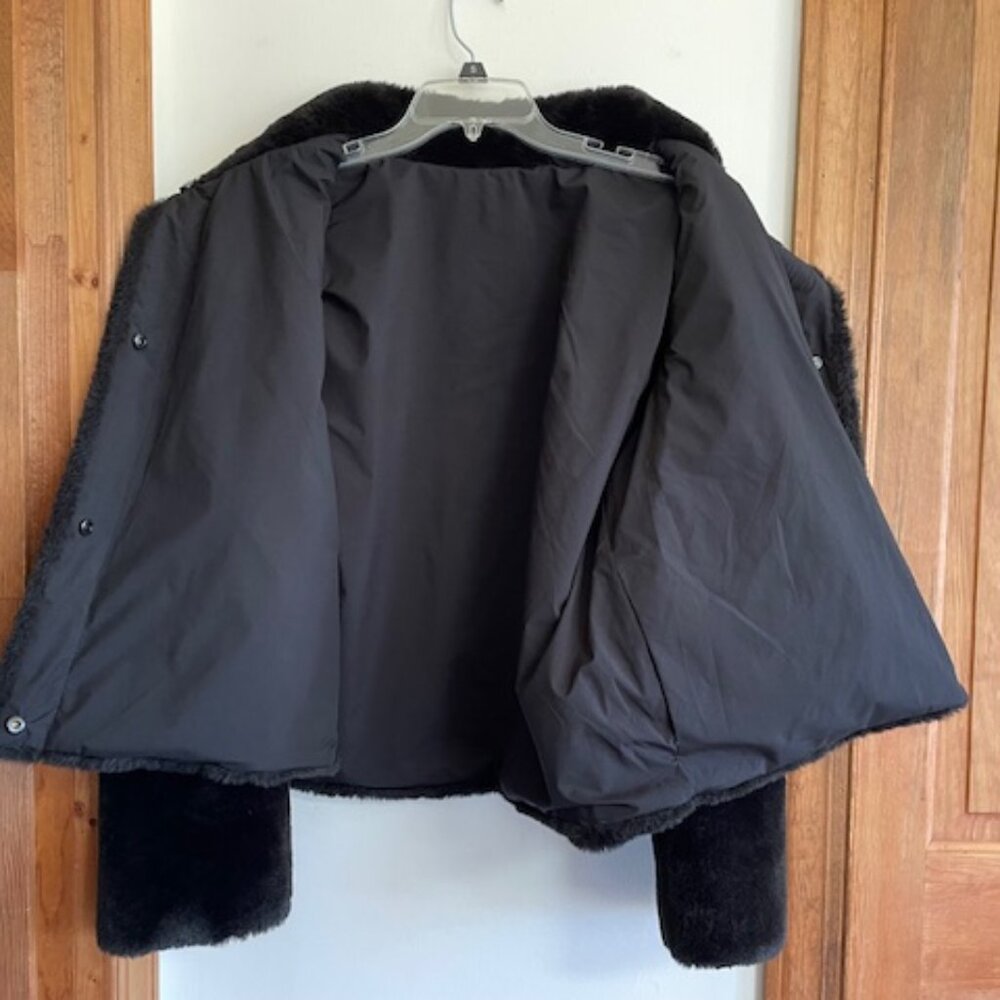 MARALYN & ME Faux Fur Snap Front High Collar Jacket Black Junior XL - Picture 7 of 16